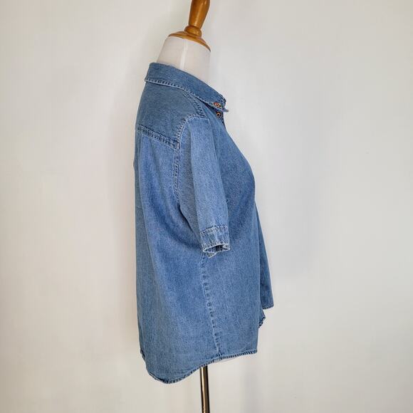 Vintage Y2K Looney Tunes Tweety Bird Shirt Button Front Denim Women Medium - Picture 3 of 11